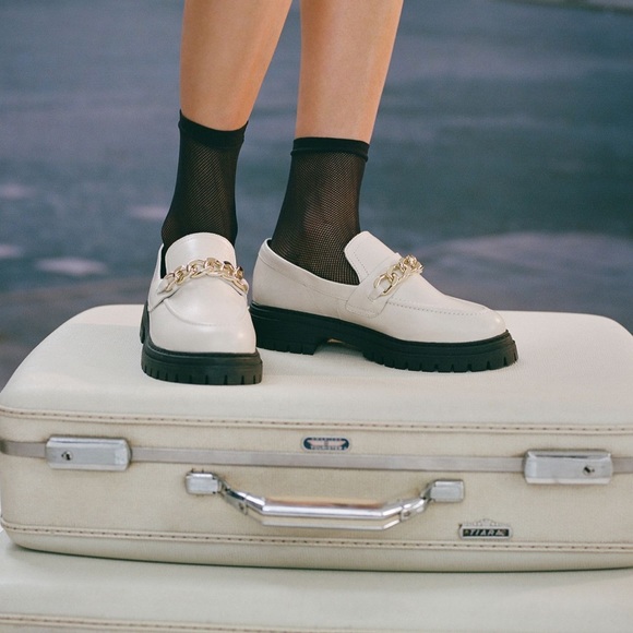 Anthropologie Shoes - Anthropologie White with Gold Lug platform loafer shoes